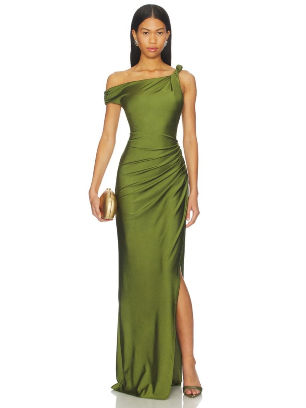 REVOLVE NBD Shilpa One Shoulder Maxi Dress Olive Green Small MSRP $250